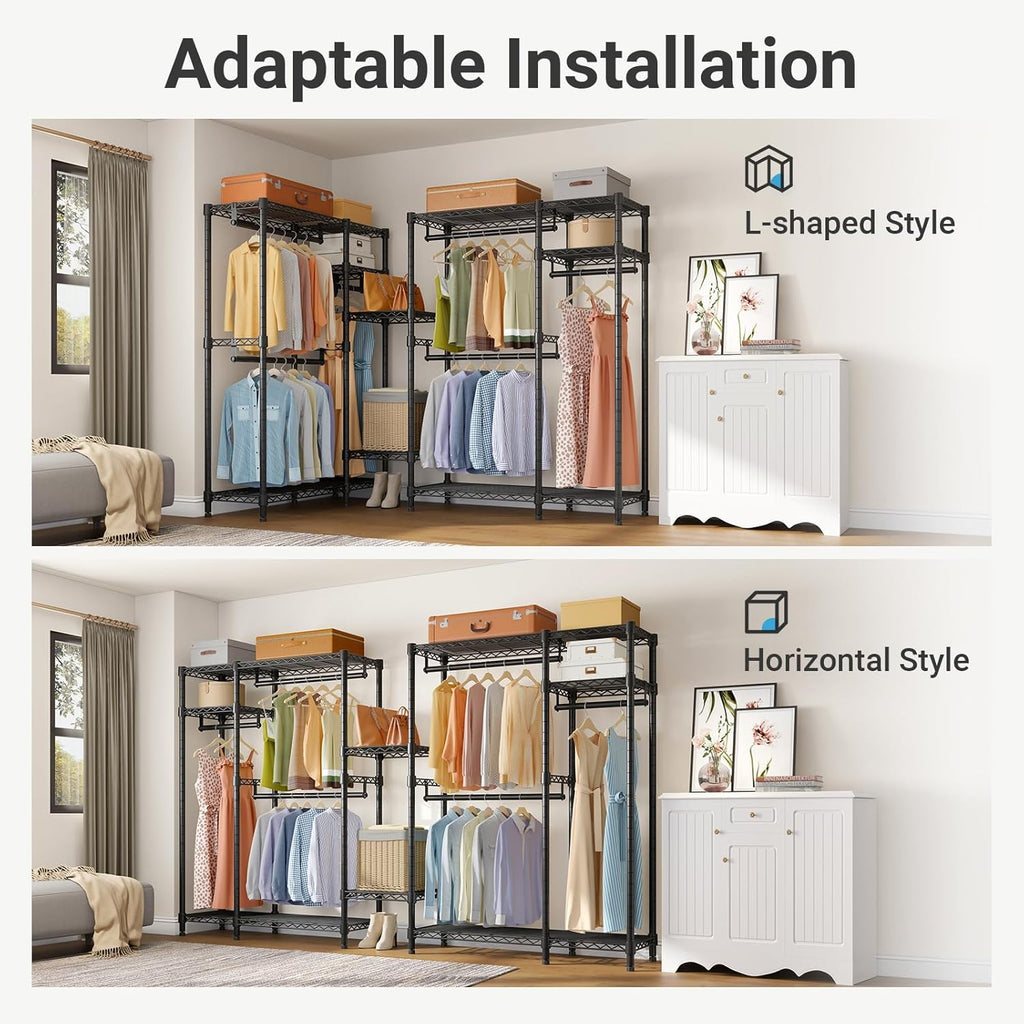 VIPEK V2 Heavy Duty Clothes Rack, Portable Metal Clothing Racks with 4 Tiers Adjustable Wire Shelving & 3 Hanging Rods, Freestanding Wardrobe Portable Closet Rack, Max Load 700LBS, Black