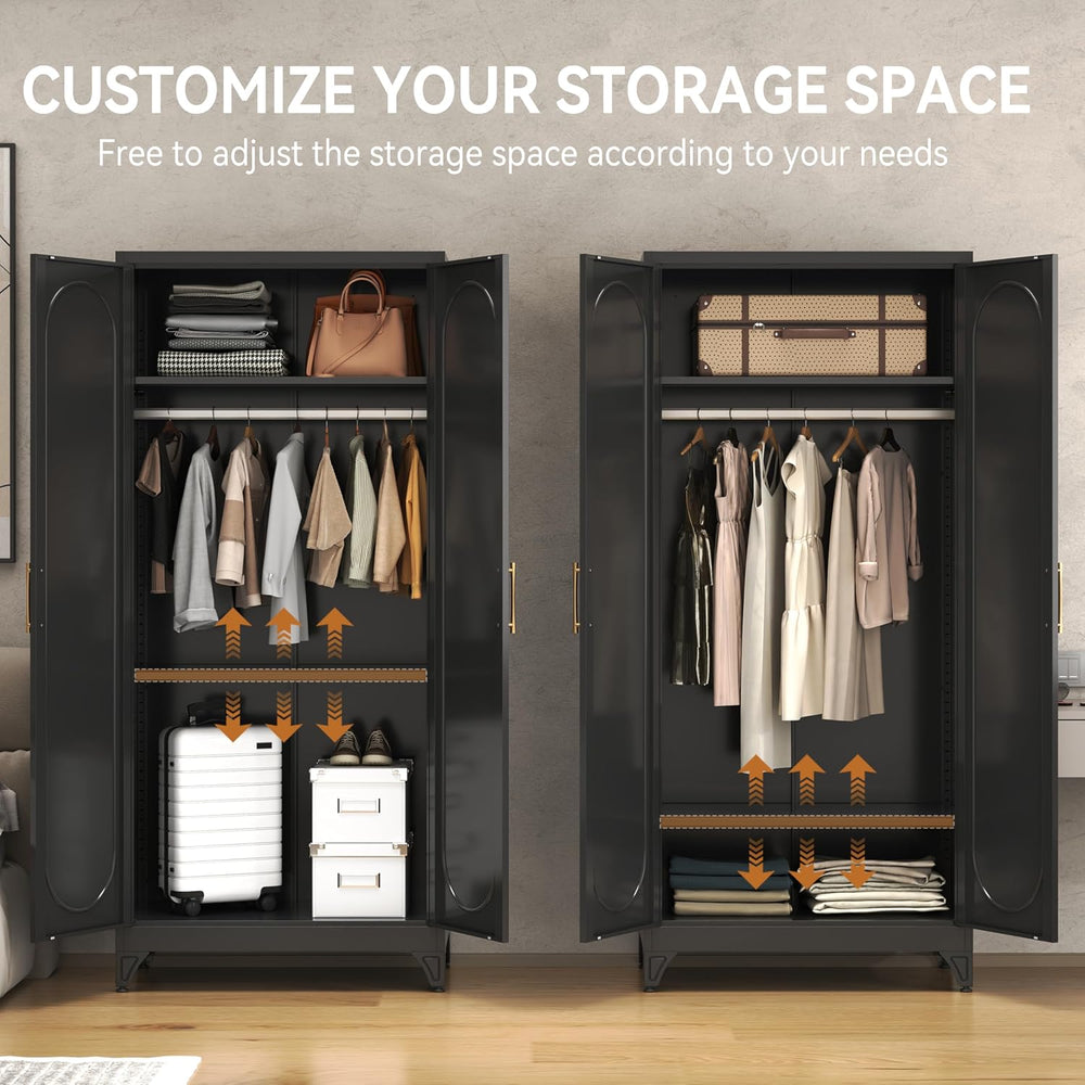 Polup 71" Black Metal Armoire Wardrobe Closet with 2 Doors and Shelves