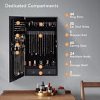 LAVIEVERT Jewelry Armoire with LED Lighted Mirror, Wall/Door Mounted Frameless Mirror with 3 Color Lights, Lockable Jewelry Cabinet Hanging Jewelry Organizer with 2 Drawers - Black