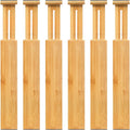 VaeFae 6-Pack Adjustable Bamboo Drawer Dividers, Expandable Drawer Organizer for Kitchen Utensils, Clothes, Bathroom, Office – Fits Drawer Interiors 16.6" to 21.8"