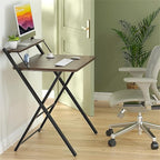 GreenForest No Assembly Folding Desk, 2-Tier Compact Computer Desk with Shelf, Space Saving Foldable Table for Home Office, Dorm or Apartment, Portable Collapsible Sturdy Laptop Desk, Brown