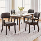 PU Leather Dining Chairs with Arms Set of 4, Upholstered Dining Room Chairs with Hardwood Legs & Open Curved Backrest,Modern Accent Kitchen Chairs 350 LBS Capacity, Brown