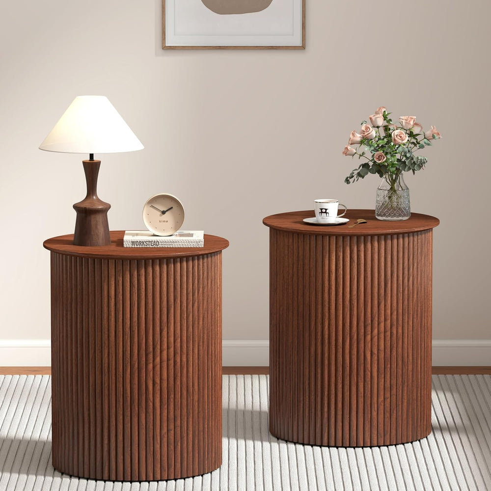 AVZEAR Small Round Side Table Fluted Night Stand Set of 2, 17.7" Mid Cen...
