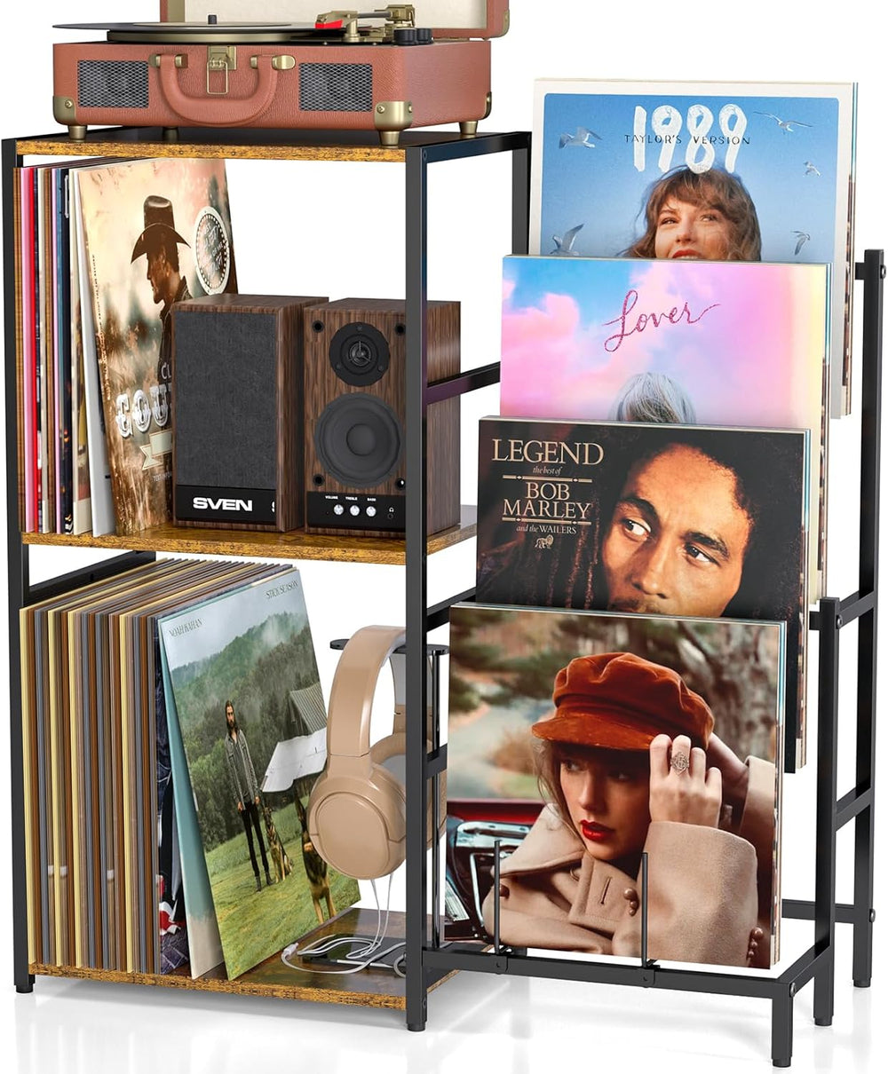 Record Player Stand, Turntable Stand with 4-Tier Vinyl Record Storage, Record...