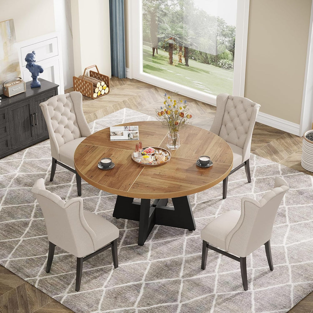 Tribesigns Farmhouse Dining Table, 47 Inch Round Dinner Table for 4, Rustic R...
