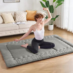 Japanese Floor Futon Mattress Queen Size, 25D High Density Support Foam, 4" Thicken Foldable Mattress Tatami Mat Sleeping Pad Suitable for Camping, Guest Room, Dark Grey 60"x 80"