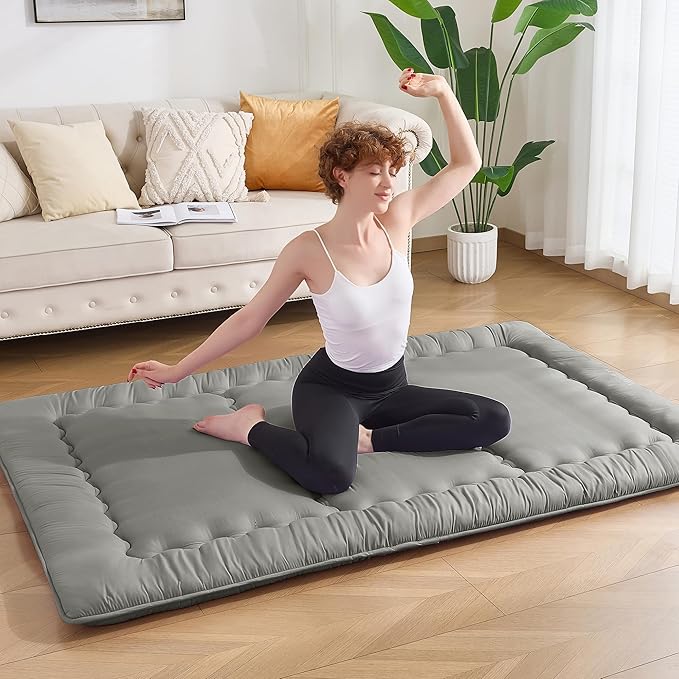 Japanese Floor Futon Mattress Full Size, 25D High Density Support Foam, 4" Thicken Foldable Mattress Tatami Mat Sleeping Pad Suitable for Camping, Guest Room, Dark Grey 54"x 80"