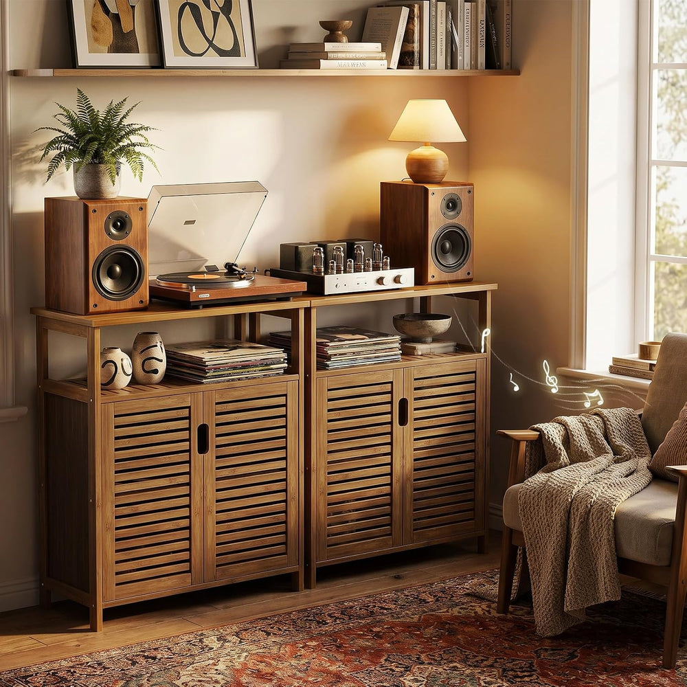 Bamboo Freestanding Bathroom Floor Storage Cabinet with Doors & Shelf | V...