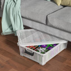 25 Quart Clear Underbed Storage Bins with Wheels, Stackable Plastic Latching Bin with Lid, 4 Packs