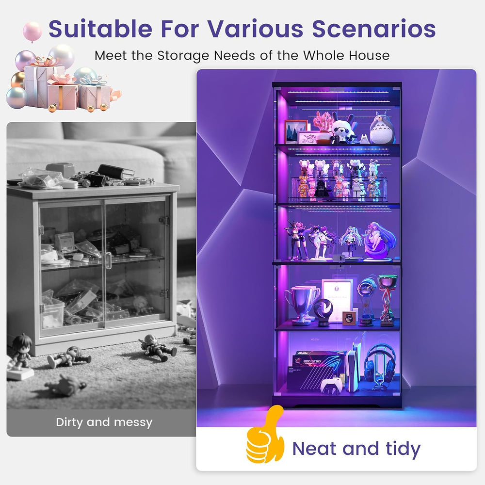 Dystler Glass Display Cabinet with Doors and RGB LED Lights