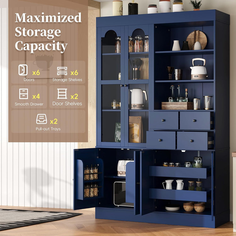 Merax 75" Tall Kitchen Pantry Storage Cabinet with Glass Door, Kitchen H...