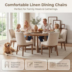 HNY Modern Dining Chairs Set of 2 with Comfortable Back Support, Farmhouse Soft Linen Upholstered Kitchen Dining Room Chairs with Solid Wood Legs, Armless Accent Side Chairs for Living Room, Beige