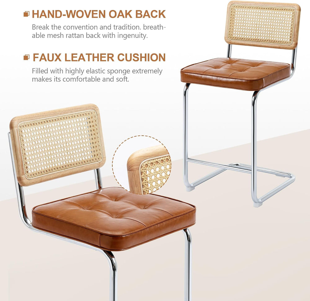 Zesthouse Natural Rattan Counter Stools Set of 2, 26" Modern Boho Barsto...