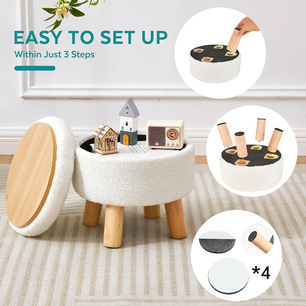 Small Ottoman with Storage, Small Storage Ottoman Round, Sherpa Foot Stool wi...