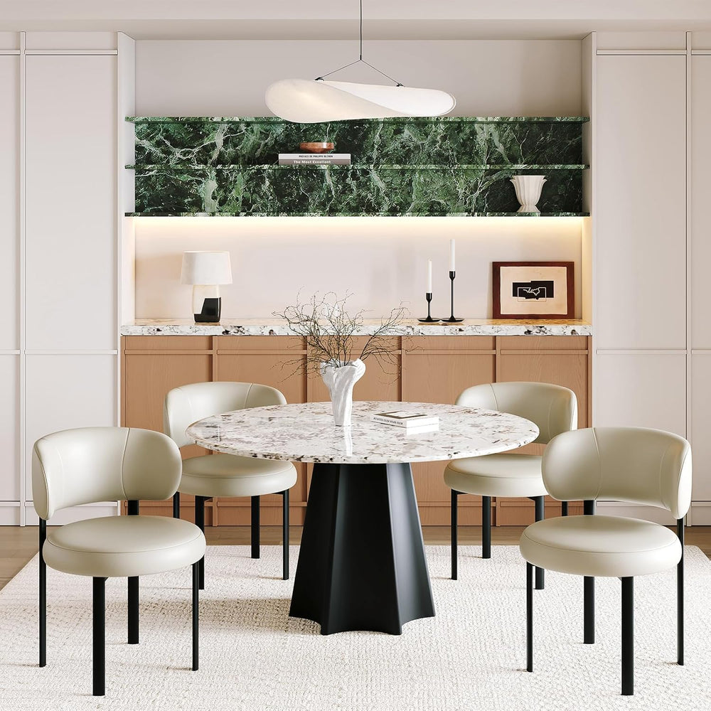 Beige Dining Chairs Set of 2 Leather Dining Chairs with Metal Legs, Spring Su...