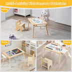 DOREROOM Sensory Toddler Table & Chair Set, Double-Side Graffiti, Natural | 2 Storage Bins & Roller holder, Sand & Water Tables with Building Block Base, For Playroom, Daycare, Classroom, Home, Ages 3+