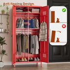 71”H Metal Wardrobe Closet with 4 Adjustable Shelves,Metal Storage Armoire Cabinet with Locks and 2 Hanging Rod for Bedroom,Home, Assembly Required, Red