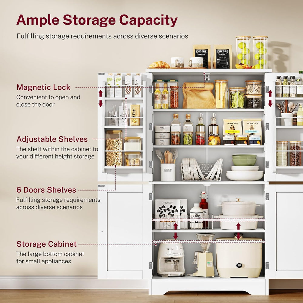TEENFON 51" H Pantry Cabinet with 4 Doors, Kitchen Cabinet with 6 Door S...