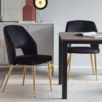 NORDICANA Modern Dining Chair Set of 2, Black Velvet Fabric Upholstered Accent Chairs with Golden Metal Legs, Round Back Side Chairs for Kitchen Living Room Bedroom