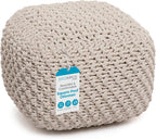 BIRDROCK HOME Square Pouf Ottoman - Cotton Braided Foot Stool with Bean Bag Filling - Compact and Comfortable Seating, Lightweight and Sturdy Boho Foot Rest for Living Room or Bedroom (Natural)