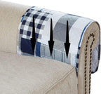 Brilliant Sunshine Multi Blue Plaids and Stripes Patchwork Sofa Armrest 5 Pockets Organizer, Slip Resistant Armchair Caddy, Washable Remote Controls Holder, Storage for Magazine, Tablet, 35×13", Blue