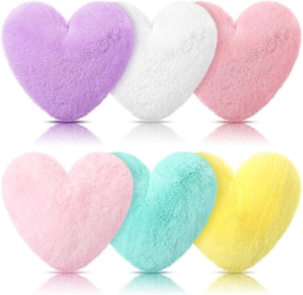 Liliful 6 Pcs Faux Rabbit Fur Heart Pillows Fluffy Heart Throw Pillows Cute C...
