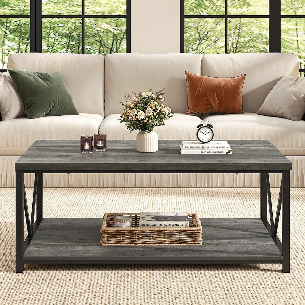 EXCEFUR Coffee Table, Rustic Wood and Metal Center Table for Living Room, 39....
