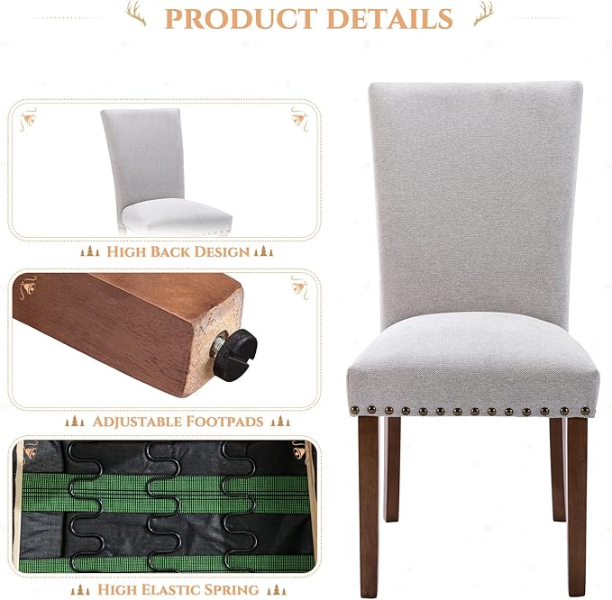 Parsons Dining Chairs Set of 4, Upholstered Nailhead Dining Room Kitchen Side...