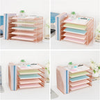 OPNICE 5-Tier Paper Organizer with Magazine Holder, Desk Organizers and Accessories, Office Desk Accessories & Workspace Organizers, Desktop File Organizer for Office Supplies Storage, Rose Gold