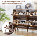 ORRD Shoe Storage Cabinet for Entryway with 4 Flip Drawers, Freestanding Narrow Wood Shoe Cabinet with Wave Panel, Hidden Shoe Organizer for Foyer, Hallway (Walnut)