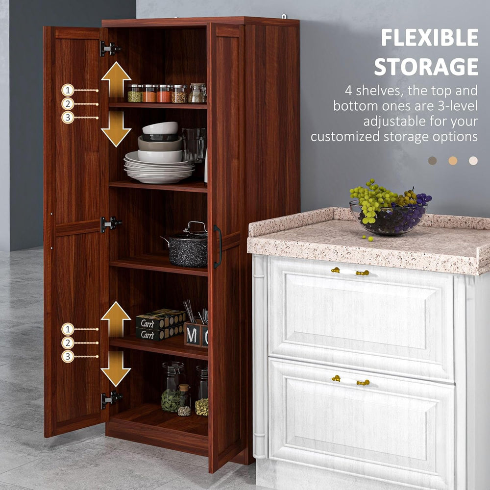 63" Tan Kitchen Pantry Cabinet - 5-Tier Storage, Adjustable Shelves, Far...