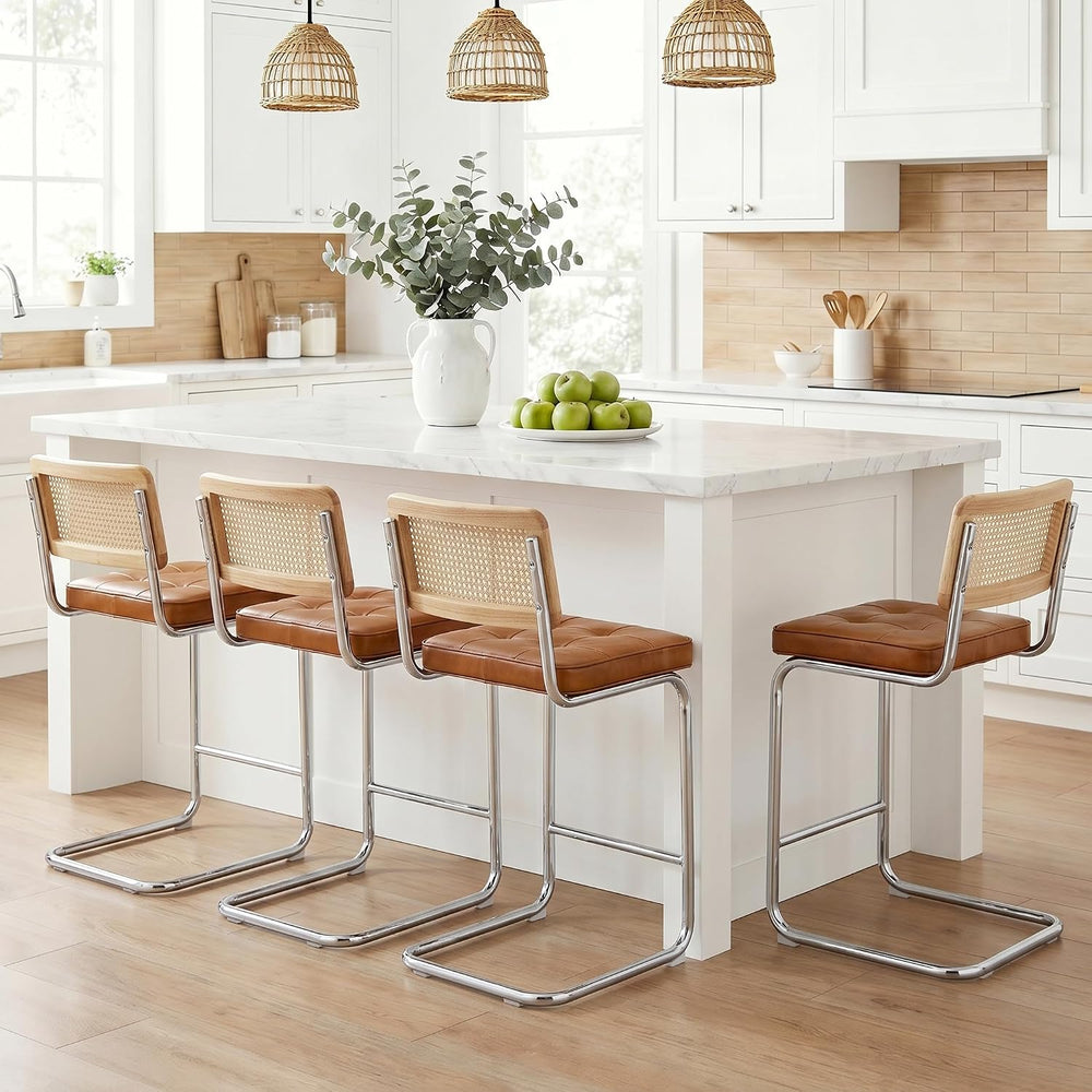 Zesthouse Natural Rattan Counter Stools Set of 2, 26" Modern Boho Barsto...