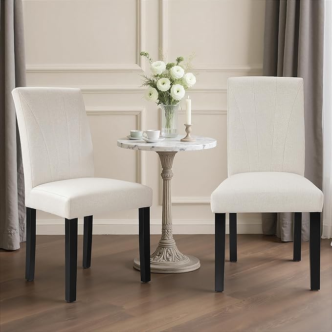 VECELO Upholstered Dining Chairs Set of 2, Modern Fabric and High Back & ...