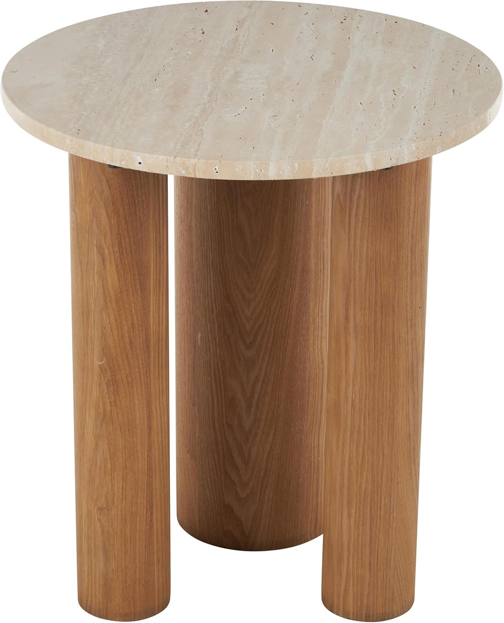 Deco 79 Wood Side End Accent Table End Table with Beige Round Marble Tabletop...