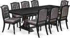 LEMA9-SBB-34, 9-pc Dining Table Set Consists of a Dining Table and 8 Dark Grey Polyester Fabric Modern Dining Chairs with Button Tufted Back, Sand Blasting Black Finish