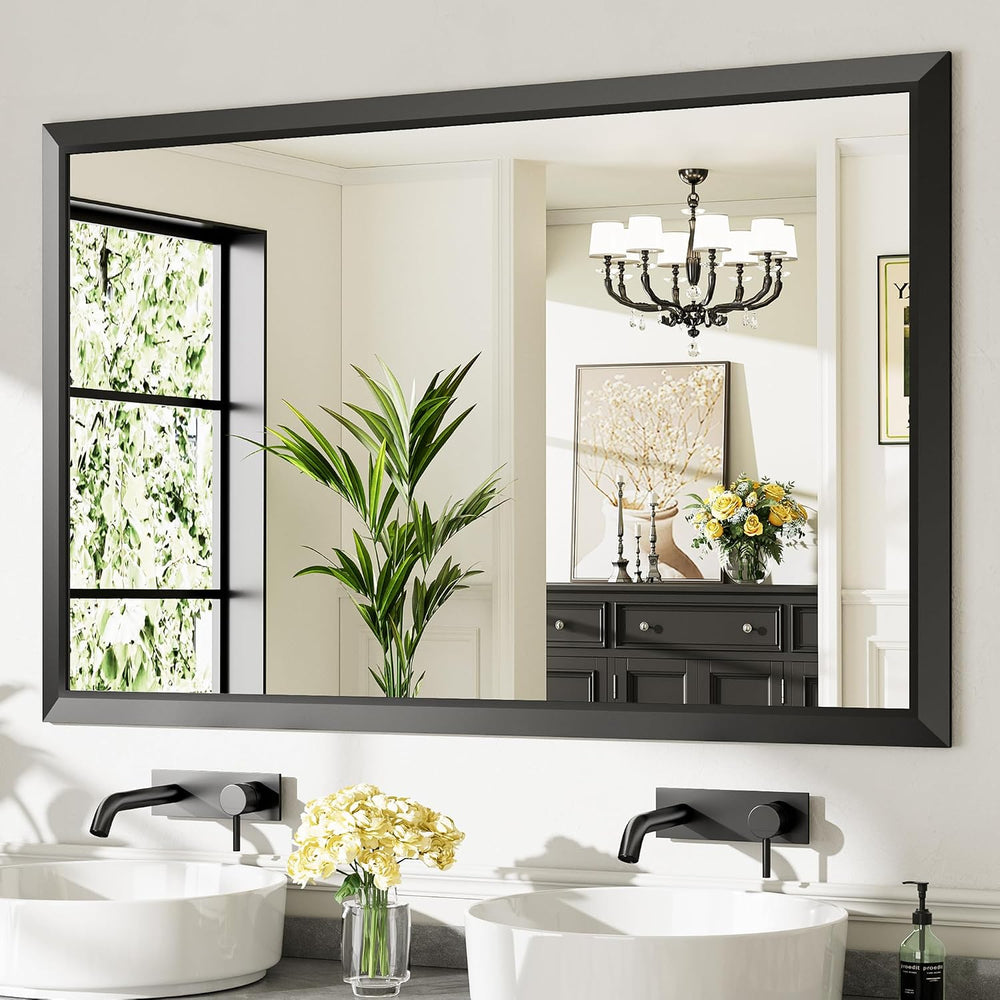 Briivue Black Metal Framed Bathroom Wall Mirror, 55x36 Inch