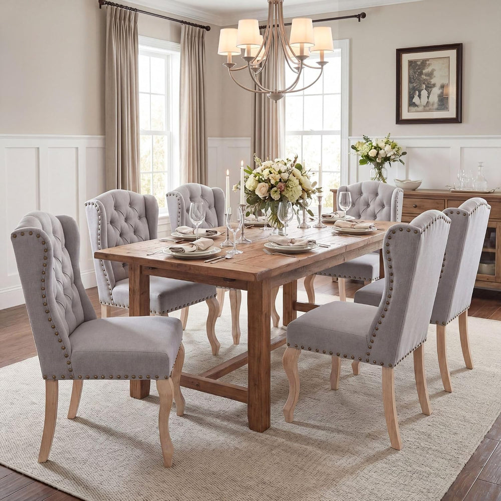 chairus Tufted Upholstered Parsons Dining Chairs Set of 6, Grey Linen | Linen...