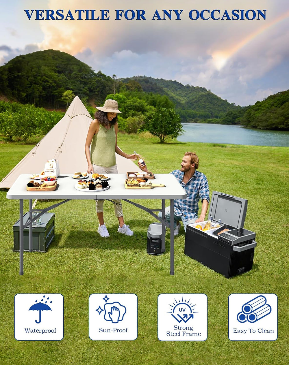 4FT Folding Tables – Heavy Duty Portable Foldable Picnic Table with Built-in ...