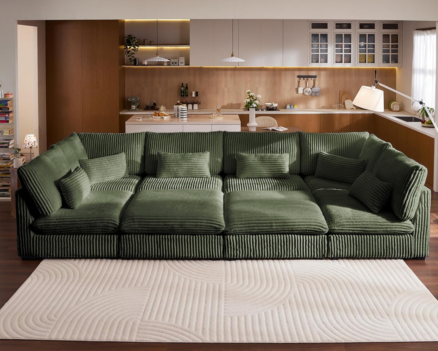 154" Oversize Corduroy Modular Sectional Sofa Couches for Living Room,Green | Washable Couch with Fully Removable Cover, Cloud Couch Sectional, 6 Seater with 2 Ottoman