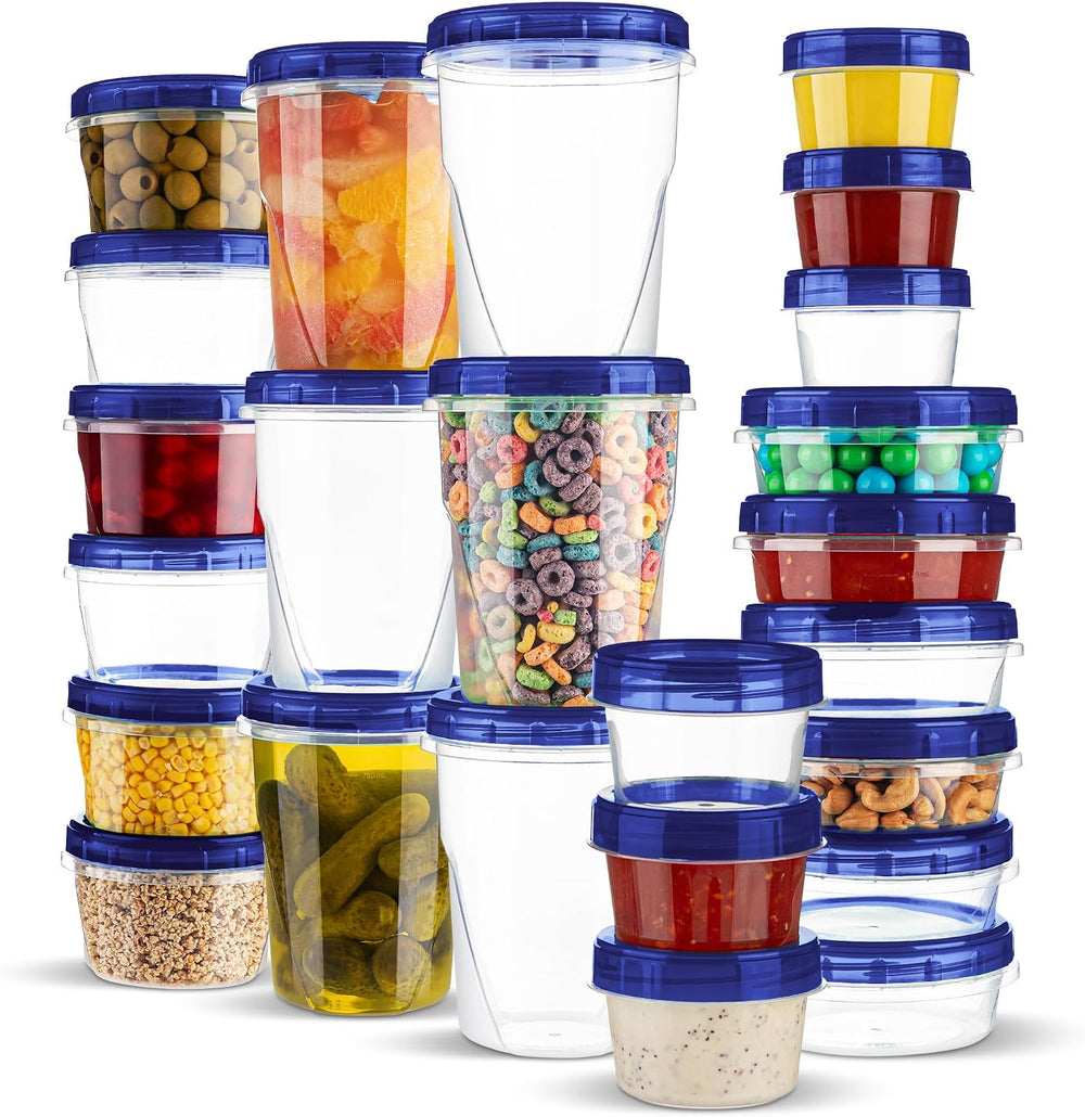 PLASTICPRO 24 Pack Twist Top Containers Assorted Sizes Plastic Food Storage C...