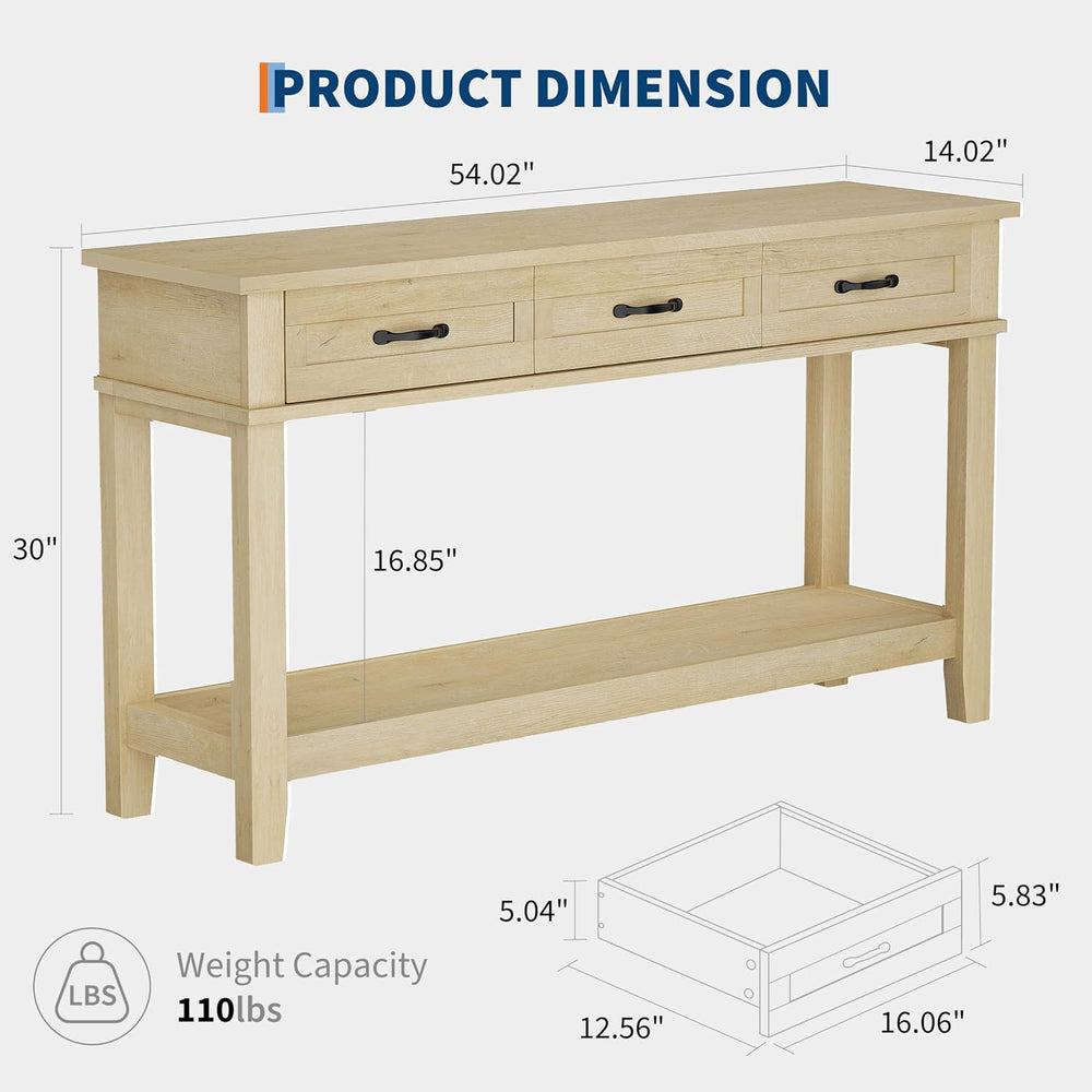 GarveeHome Entryway Table, Console Table with 3 Storage Drawers, 3 Tier Farmh...
