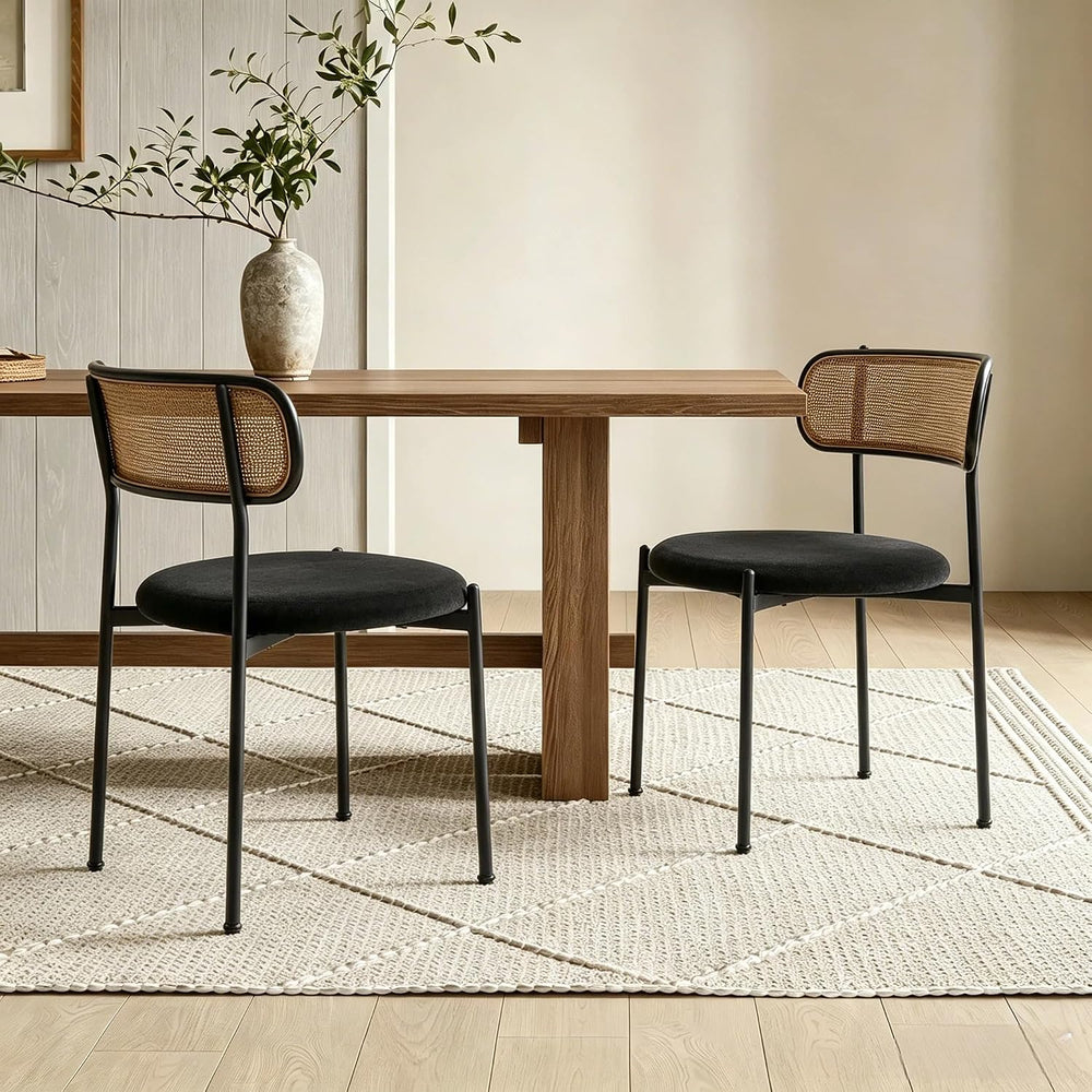 Rattan Dining Chairs Set of 2, Velvet Mid-Century Modern Upholstered Dining C...