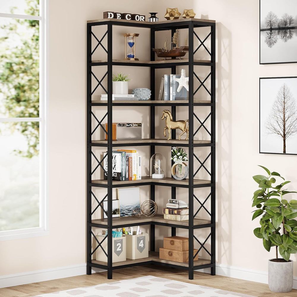 Tribesigns 7-Shelf Corner Bookshelf,Large Modern Corner Bookcase, 7-Tier Tall...