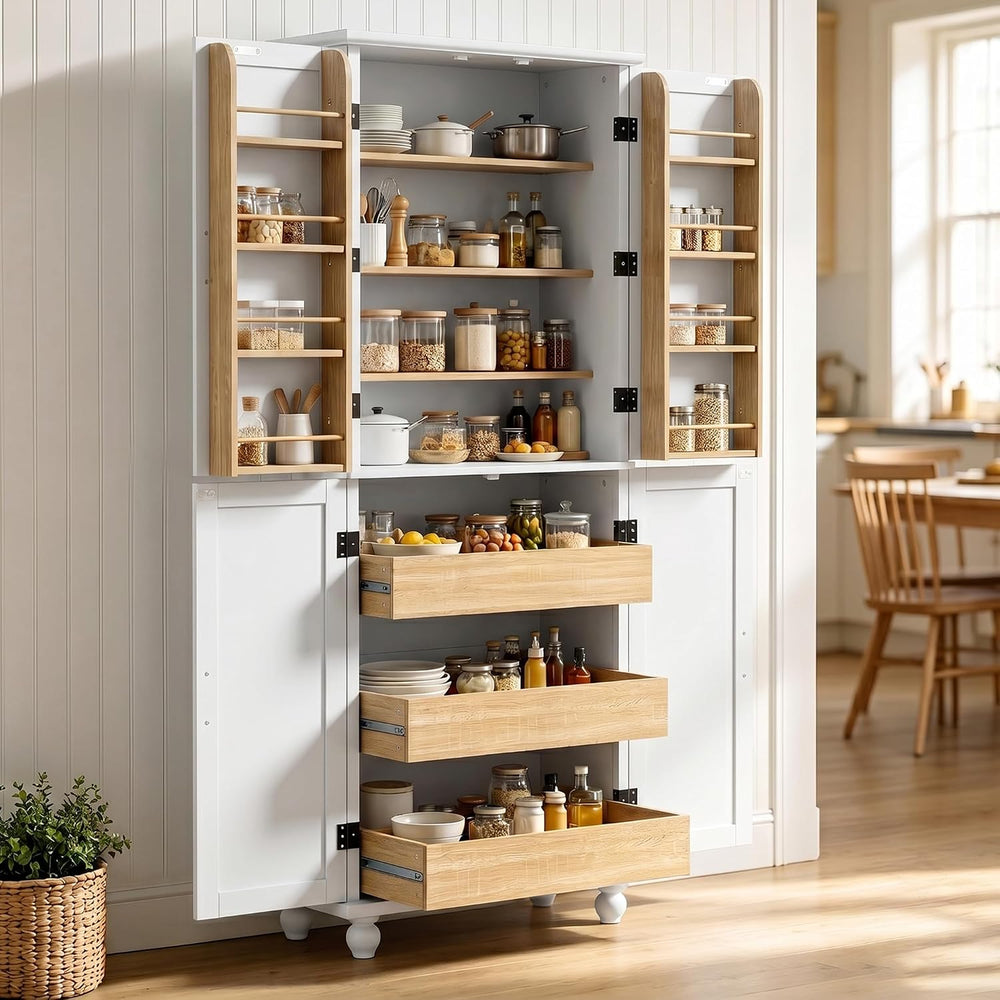 Scurrty Kitchen Pantry Cabinet, 69'' Pantry Storage Cabinet with 4 Do...
