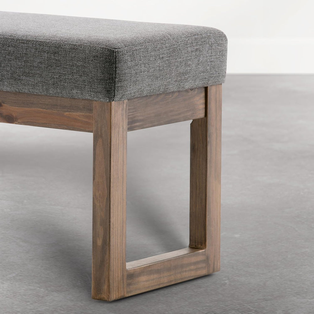 SIMPLIHOME Milltown Large Ottoman Bench - 44 inch Wide Upholstered Linen Look...