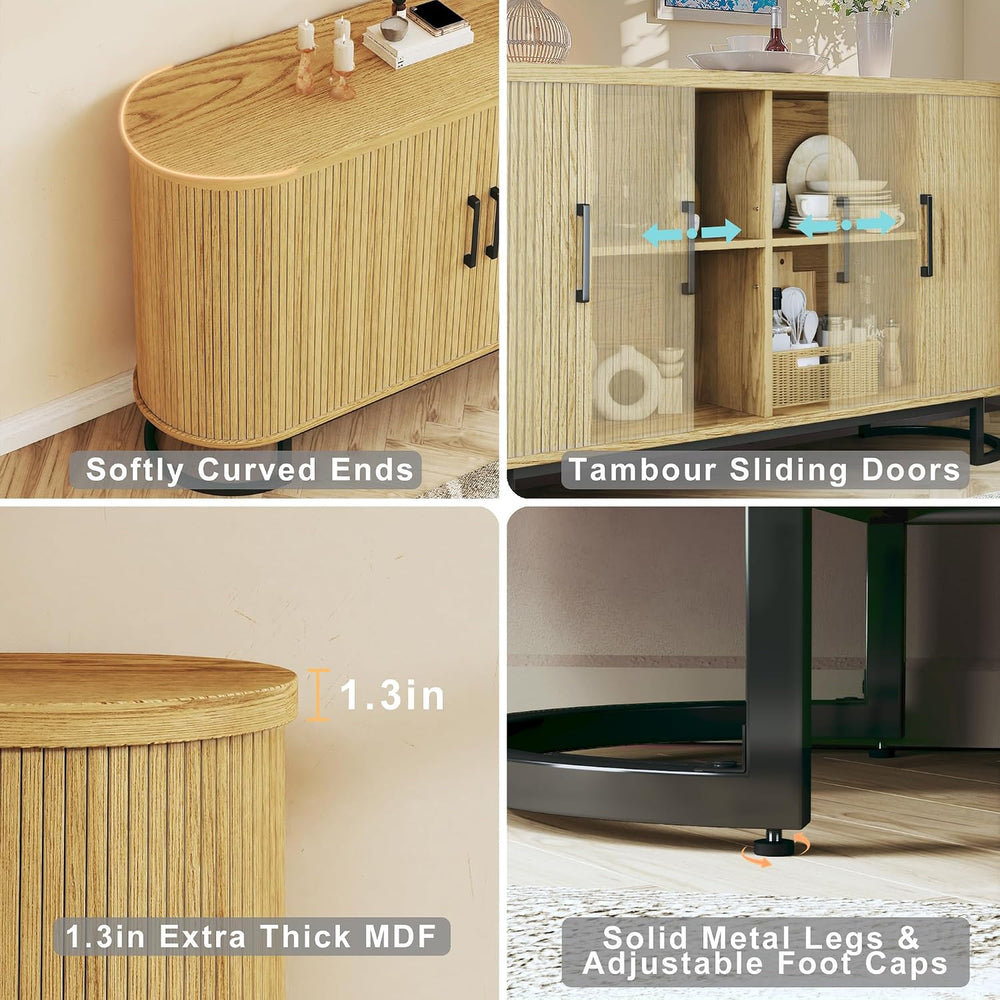 HUAHUU Sideboard Buffet Cabinet with Storage, 47" Fluted Tambour, Adjust...