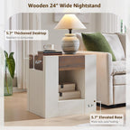 OKD 24" Wide Modern Nightstand, Wood Night Stand with Charging Station & Hidden Drawer, Side Table Bedroom with Storage Shelf, End Table, Antique White