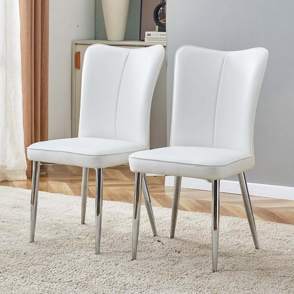 Dining Room Chairs Set - 2x Modern Faux Leather High Back Armless Chairs, Chr...