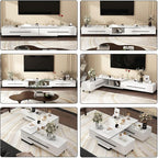 FAMAPY Modern TV Console Extendable Media Console, Adjustable Length, Contemporary Entertainment Center with Drawers and Legs, for Living Room White and Black (95”-133.9”W x 15.2”D x 13.1”H)