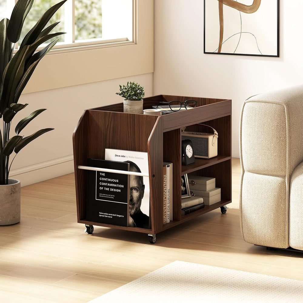 Giantex Rolling End Table with Storage, 3-Tier Side Table with Magazine Rack ...
